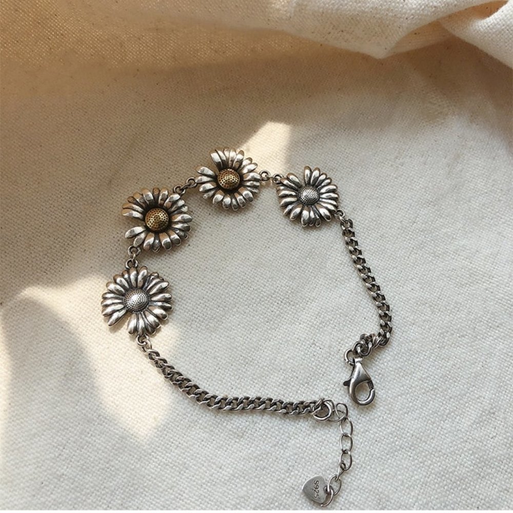 NEW 925 Sterling Silver Vintage Sunflower Bracelet - Picture 4 of 10